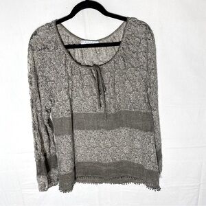 Aziza Taupe Semi Sheer Long Sleeve Lace Boho Blouse XL